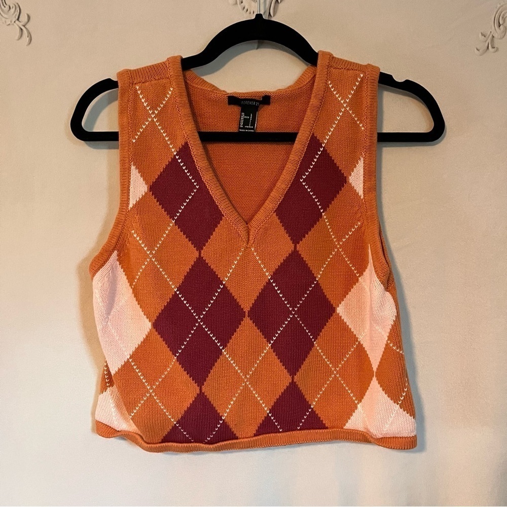 Forever 21 Sweater Vest Diamond orange and burgundy 90s size Large